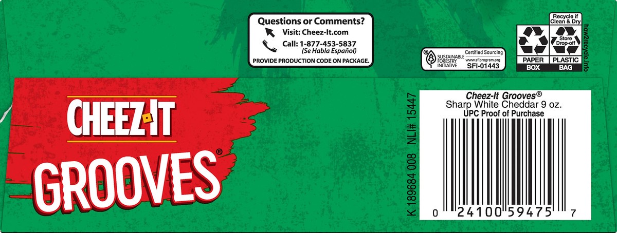 slide 5 of 7, Cheez-It Grooves Sharp White Cheddar Crunchy Cheese Crackers, 9 oz