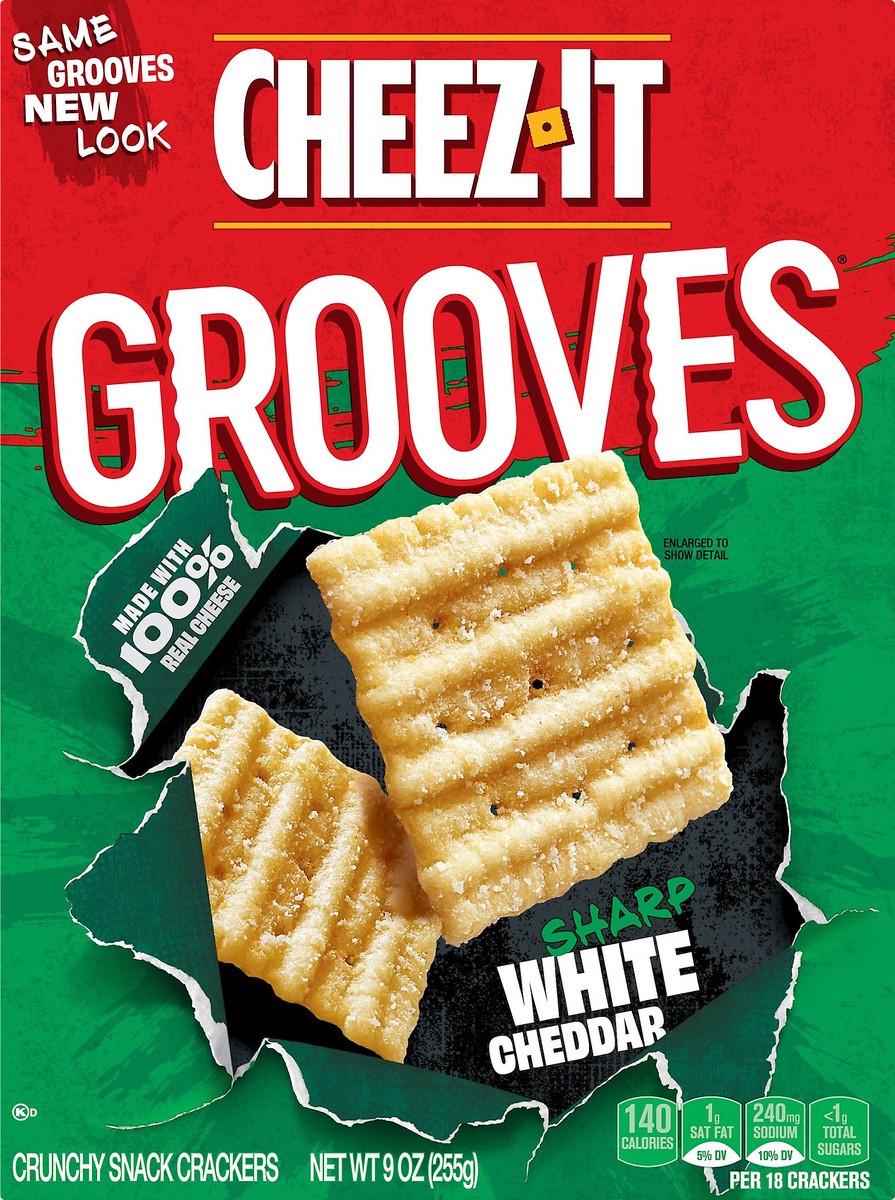 slide 3 of 7, Cheez-It Grooves Sharp White Cheddar Crunchy Cheese Crackers, 9 oz