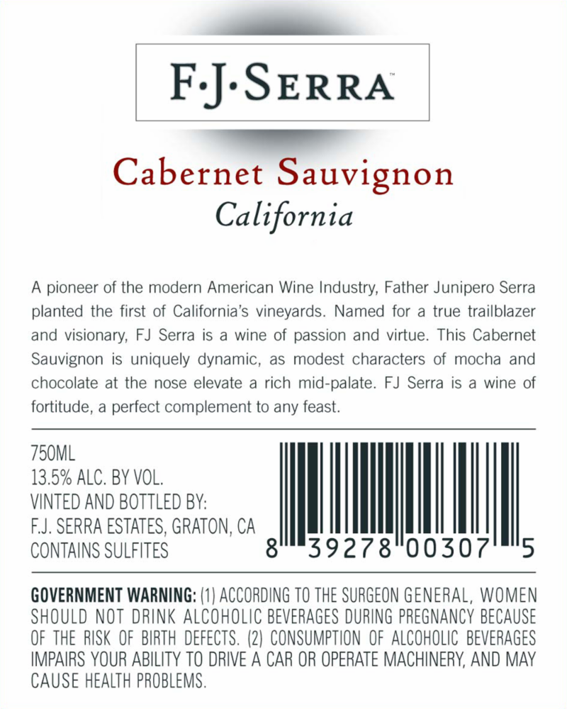 slide 5 of 6, F.J. Serra Cabernet Sauvignon, 750 ml