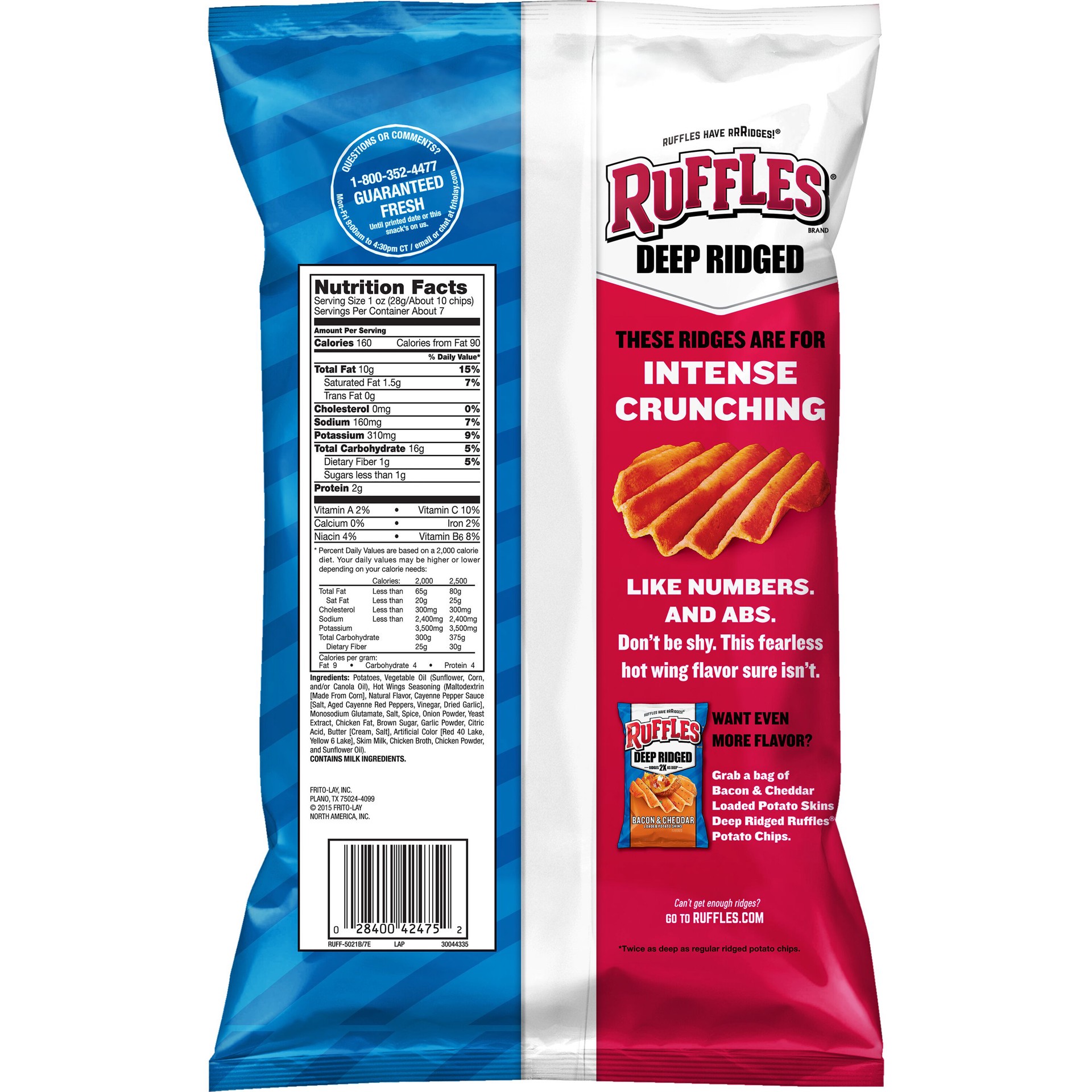 slide 2 of 2, Ruffles Deep Ridged Classic Hot Wings Potato Chips 6.88 Ounce Bag, 6.88 oz