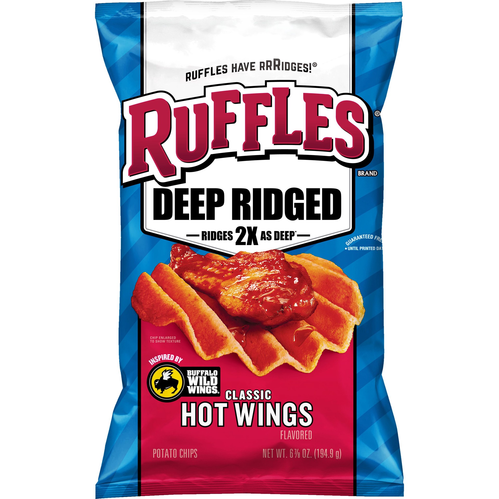 slide 1 of 2, Ruffles Deep Ridged Classic Hot Wings Potato Chips 6.88 Ounce Bag, 6.88 oz