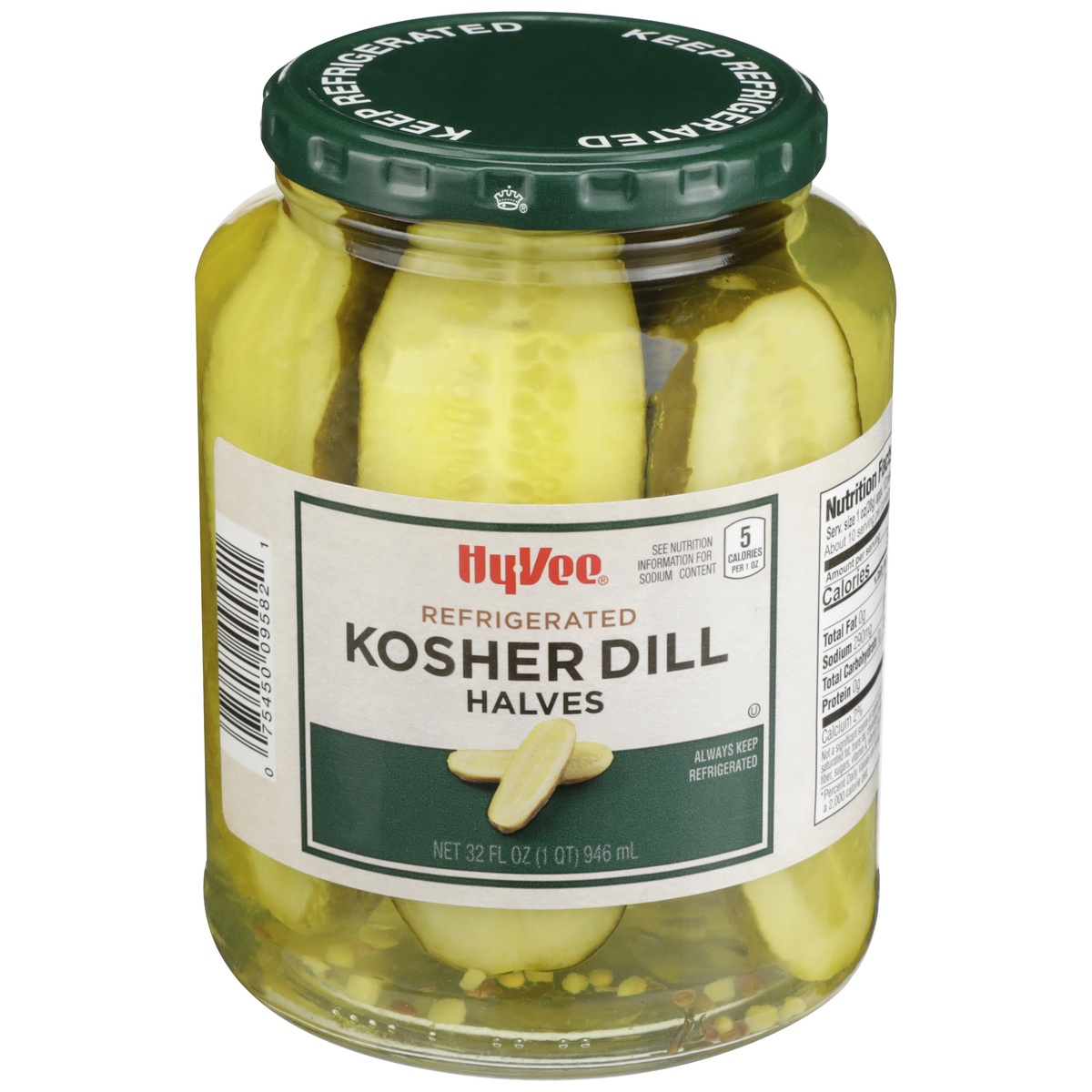 slide 1 of 1, Hy-vee Kosher Dill Halves, 32 fl oz