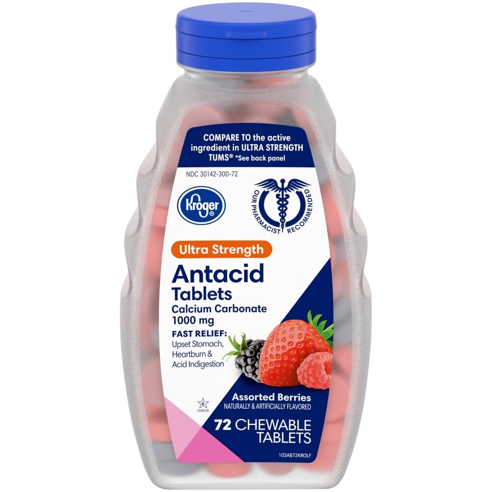 slide 1 of 1, Kroger Antacid Ultra Assorted Berry Tablets, 72 ct