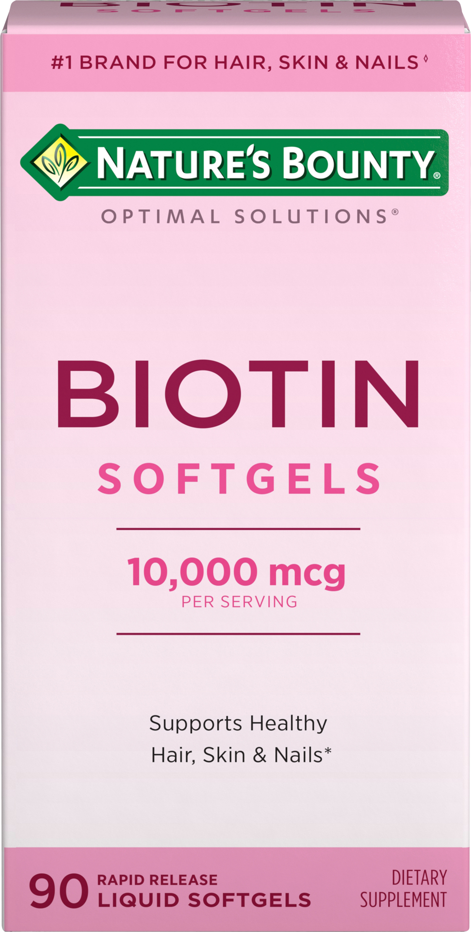 slide 1 of 4, Nature's Bounty Biotin 10,000 mcg, Hair Skin and Nails, Softgels, 90 Ct, 90 ct