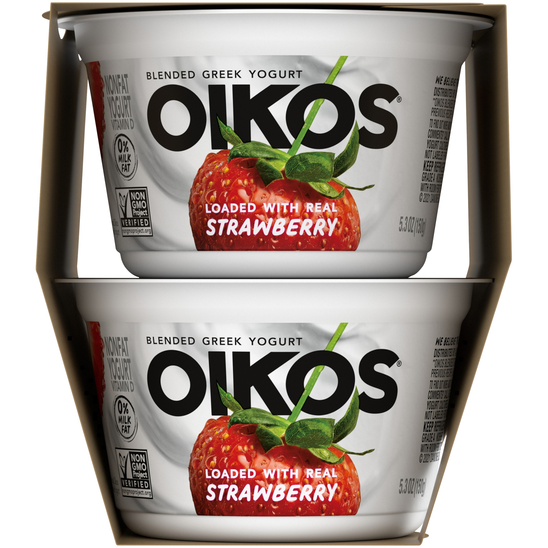 slide 2 of 7, Oikos Blended Strawberry Greek Nonfat Yogurt, 5.3 oz