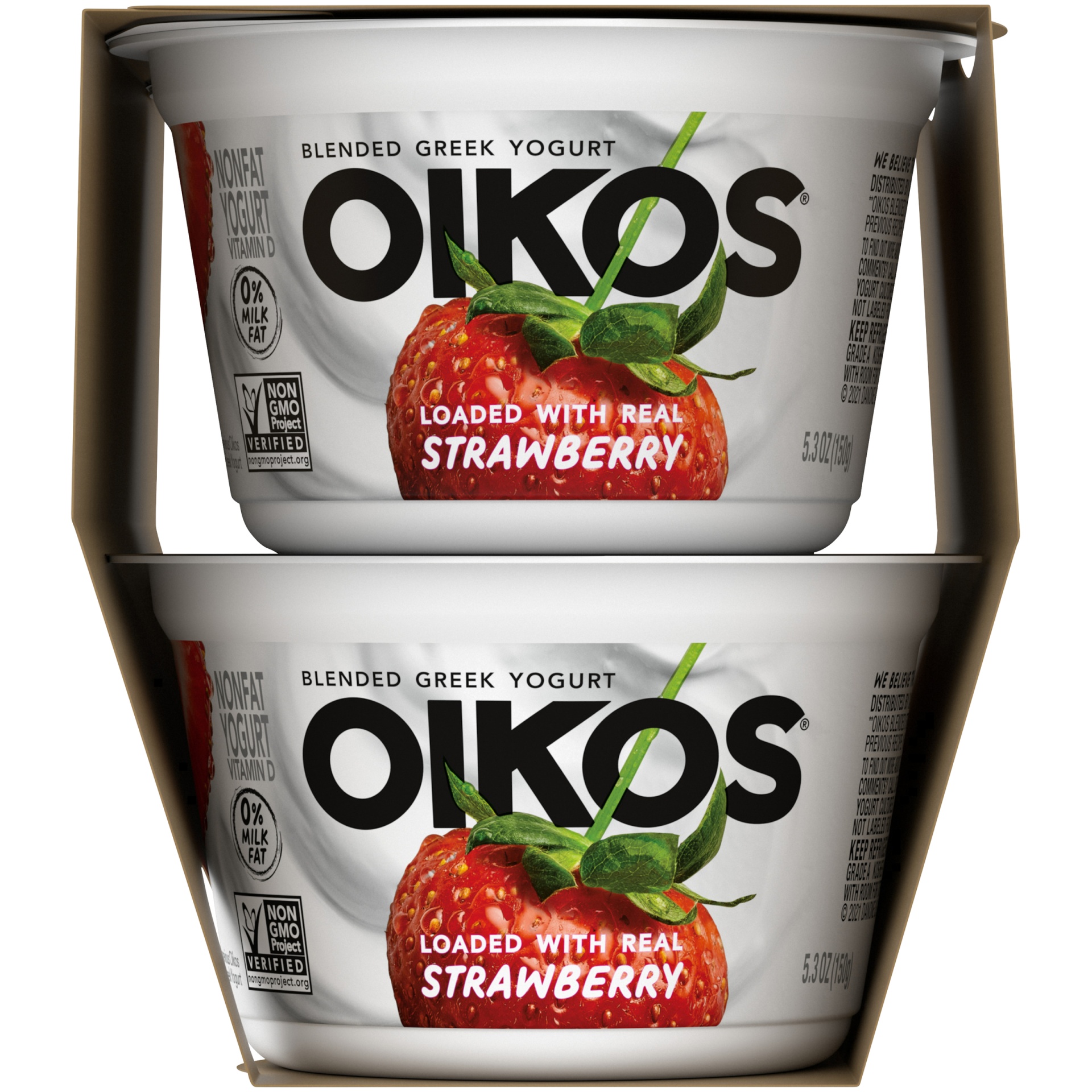 slide 3 of 7, Oikos Blended Strawberry Greek Nonfat Yogurt, 5.3 oz