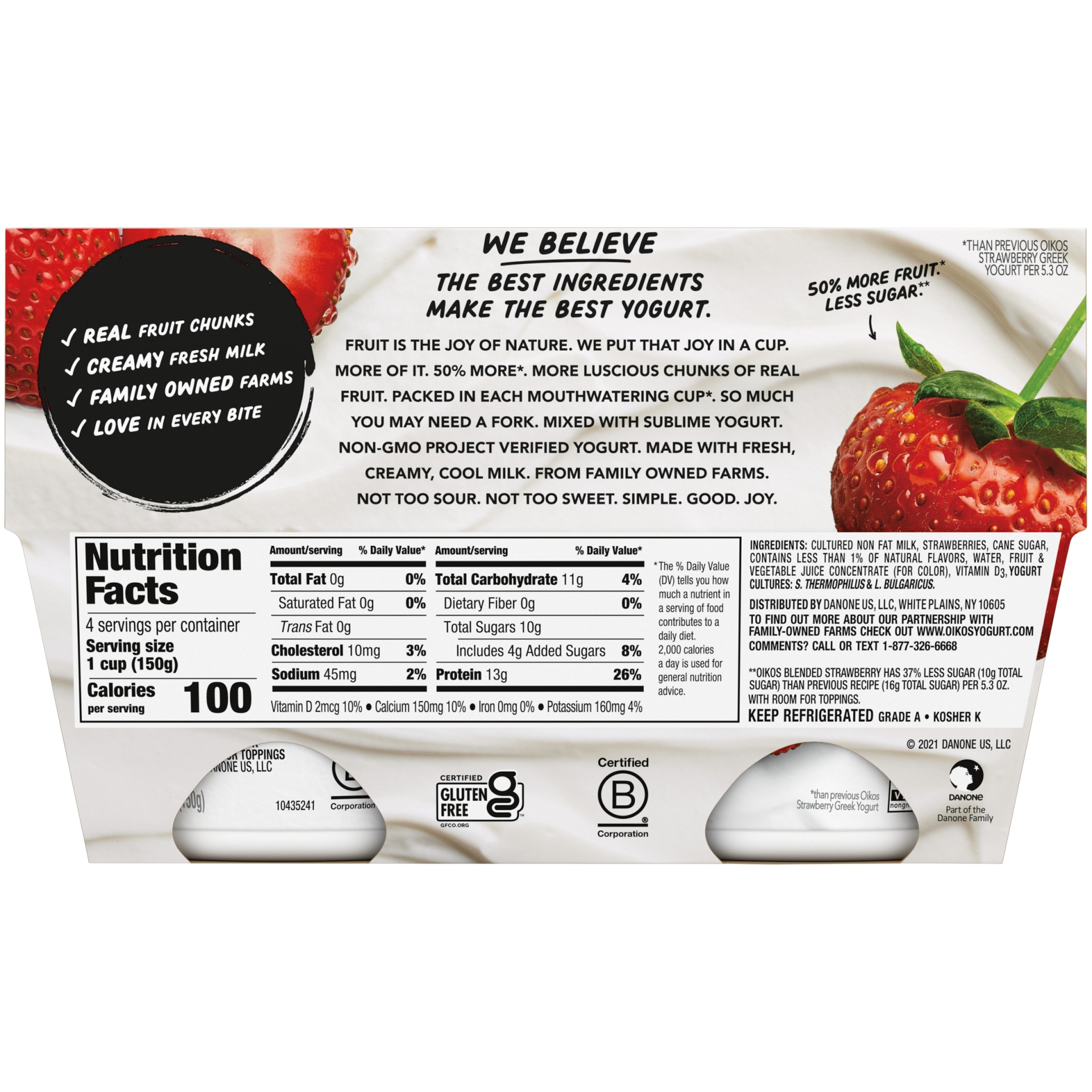 slide 4 of 7, Oikos Blended Strawberry Greek Nonfat Yogurt, 5.3 oz