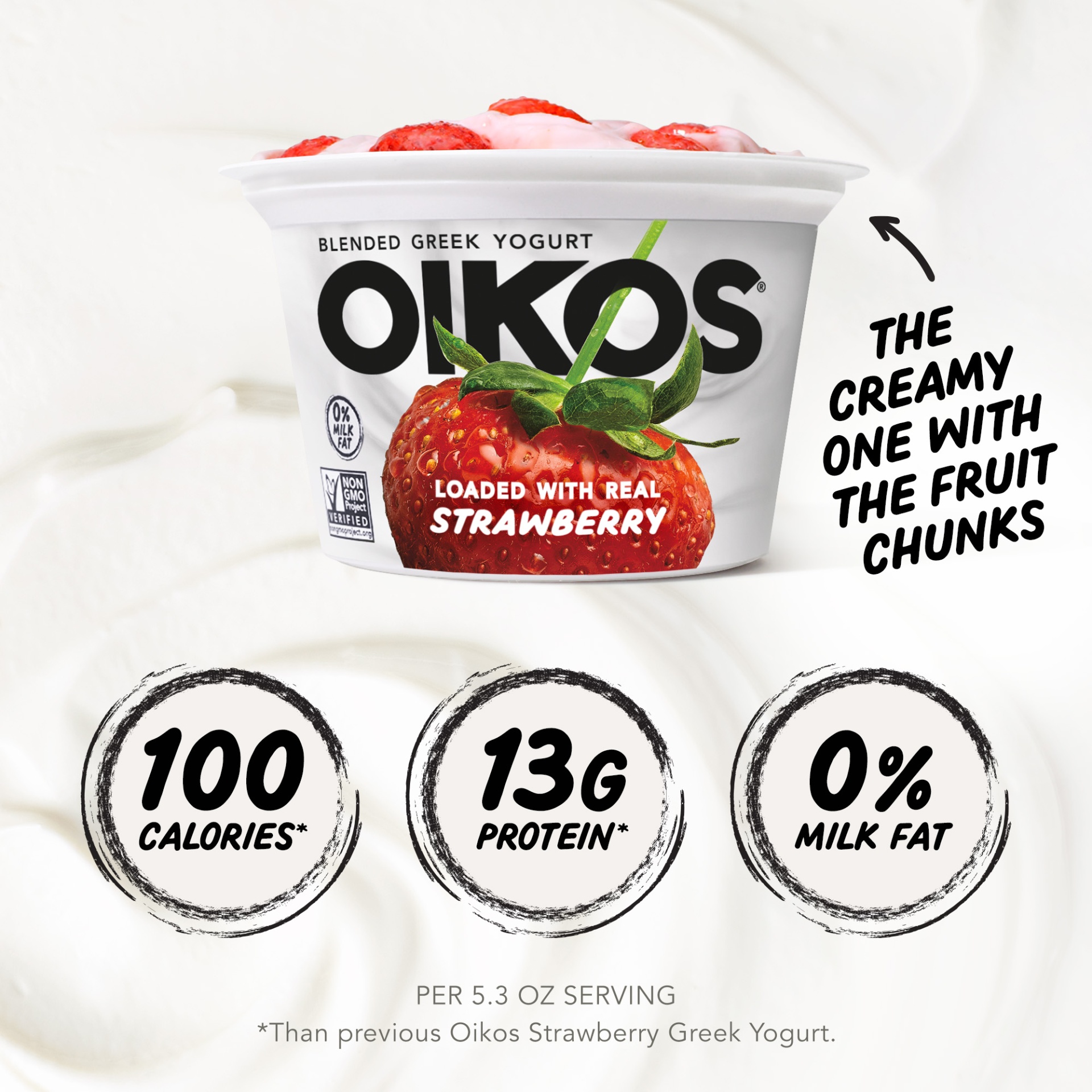 slide 6 of 7, Oikos Blended Strawberry Greek Nonfat Yogurt, 5.3 oz