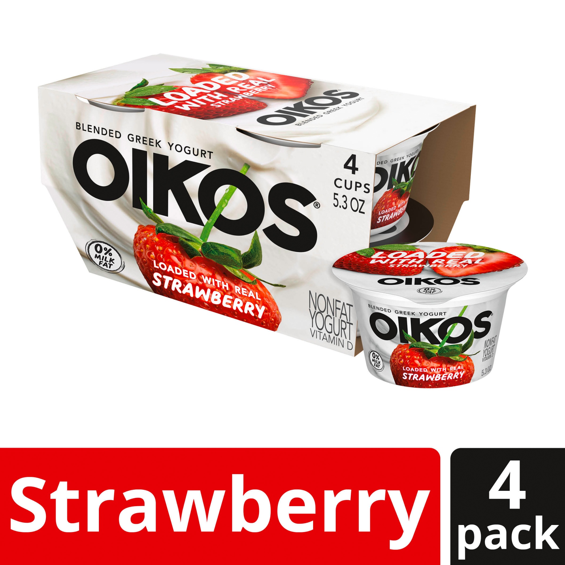 slide 1 of 7, Oikos Blended Strawberry Greek Nonfat Yogurt, 5.3 oz