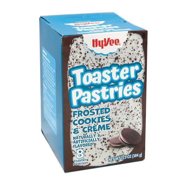 slide 1 of 1, Hy-Vee Toaster Pastries, Frosted Cookies & Creme, 8ct, 13.5 oz