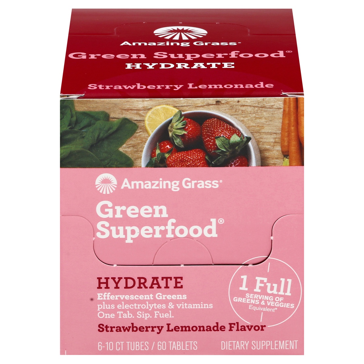 slide 1 of 1, Amazing Grass Hydrate Tablets Strawberry Lemonade Flavor Effervescent Green 60 Ea, 1 ct