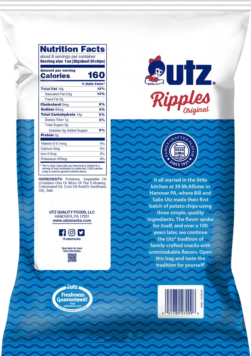 slide 4 of 7, Utz Ripples Potato Chips, Gluten-Free, Original, Family Size, 7.75 oz Bag, 7.75 oz