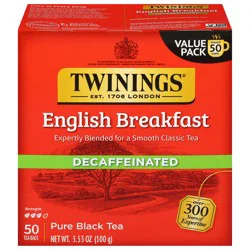 Twinings Decaffeinated Pure English Breakfast Black Tea Value Pack 50 Tea Bags