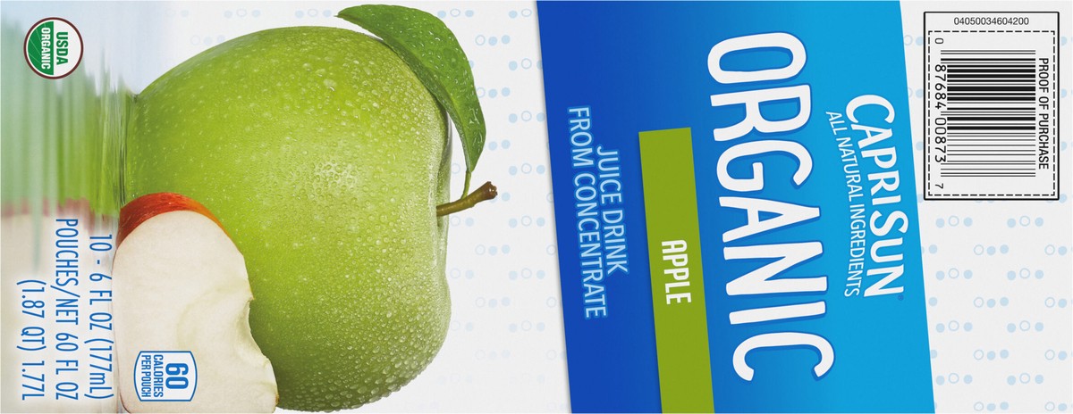 slide 4 of 9, Capri Sun Organic Apple Juice Naturally Flavored Drink, 10 ct Box, 6 fl oz Pouches, 10 ct