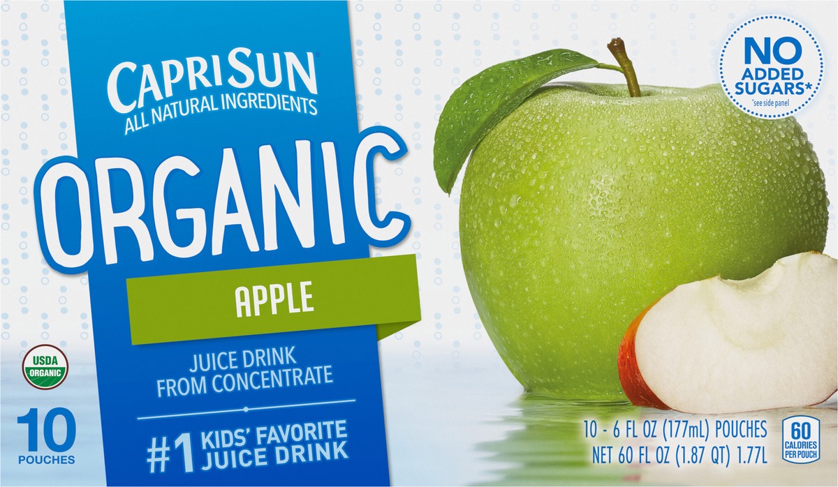 slide 7 of 9, Capri Sun Organic Apple Juice Naturally Flavored Drink, 10 ct Box, 6 fl oz Pouches, 10 ct