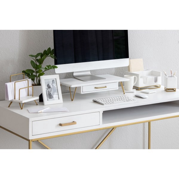 slide 7 of 7, Realspace® Luna Wood/Metal Letter Sorter, 8""H x 7-1/2""W x 5""D, White/Gold, 1 ct