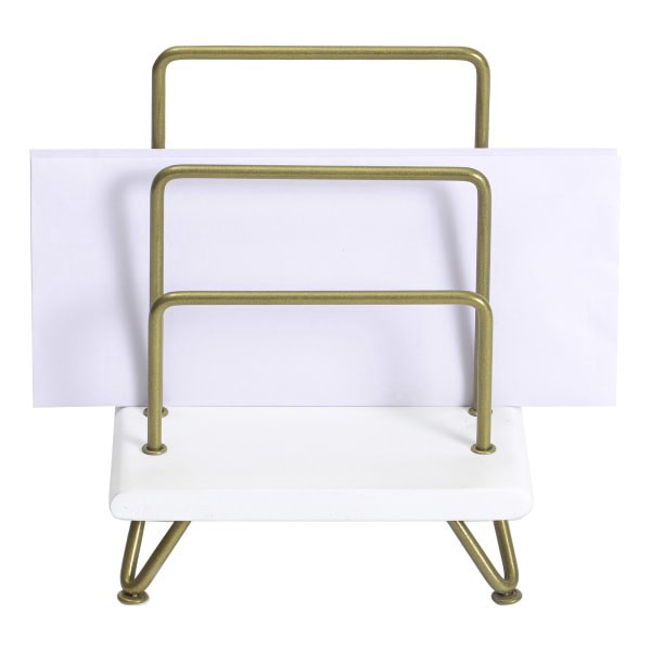 slide 5 of 7, Realspace® Luna Wood/Metal Letter Sorter, 8""H x 7-1/2""W x 5""D, White/Gold, 1 ct