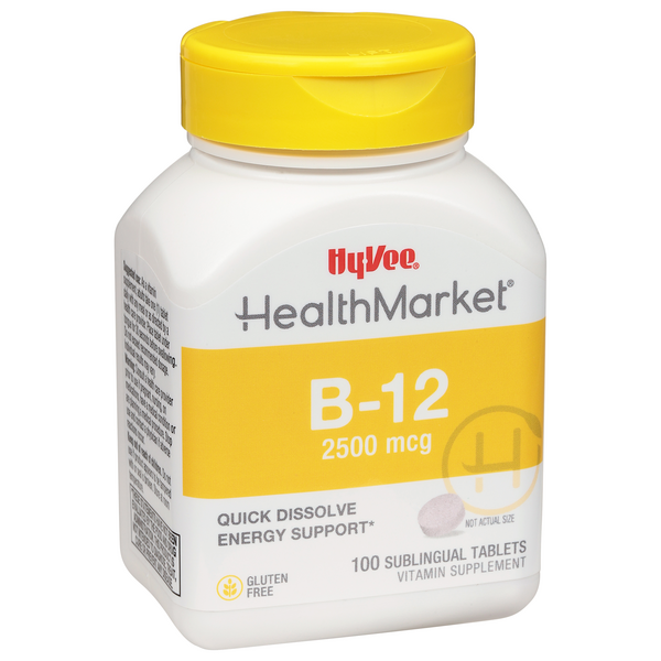 slide 1 of 1, Hy-Vee Healthmarket Sublingual B-12 Dietary Supplement 2500mcg Tablets, 100 ct