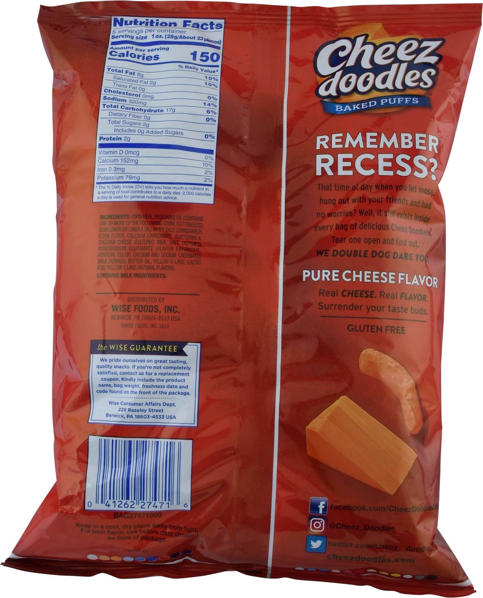 slide 5 of 9, Wise Cheez Doodles Baked Puffs Cheddar Cheese Flavored Corn Snacks 5 oz, 5 oz