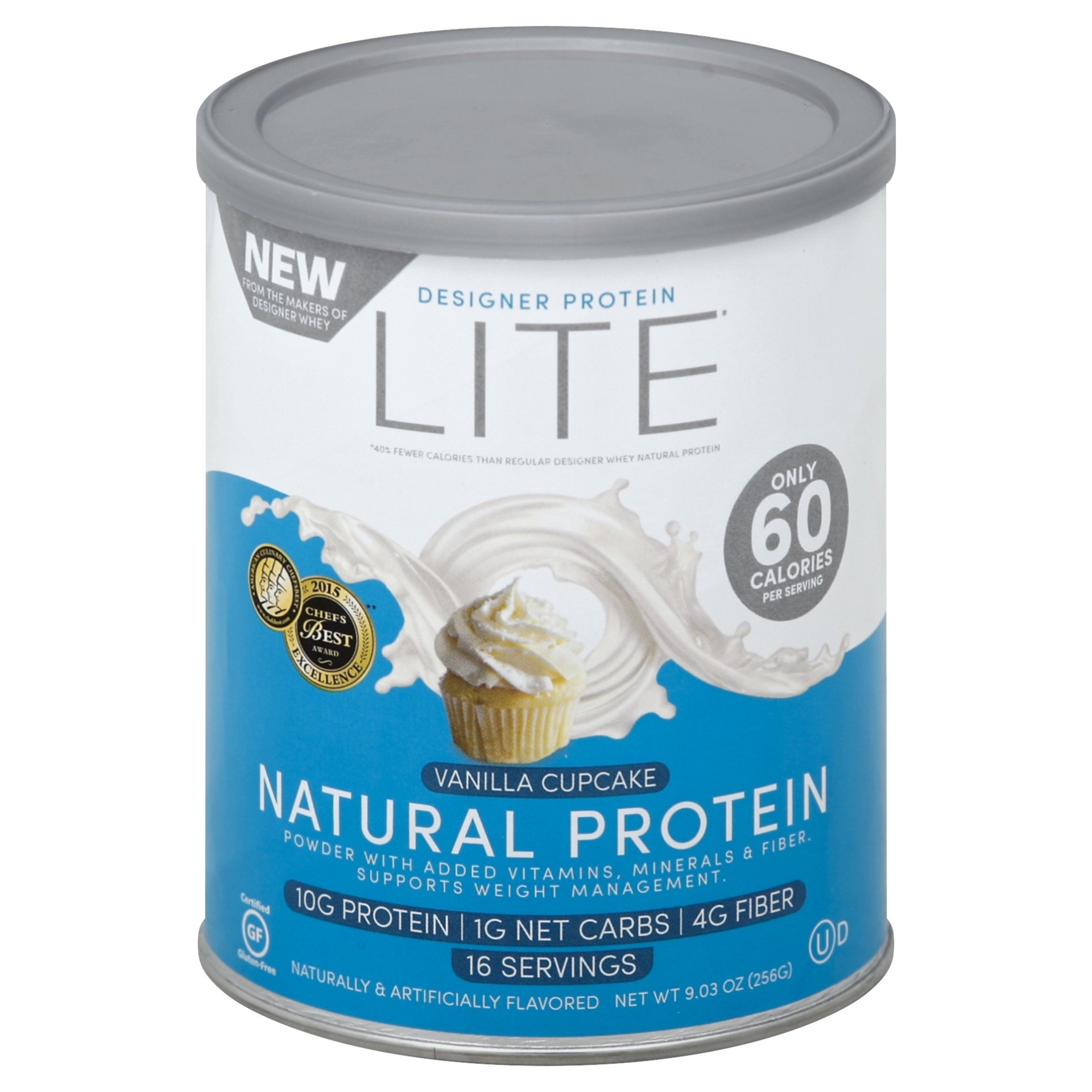 slide 1 of 2, Designer Protein LITE Natural Protein Powder - Vanilla Cupcake, 9.03 oz