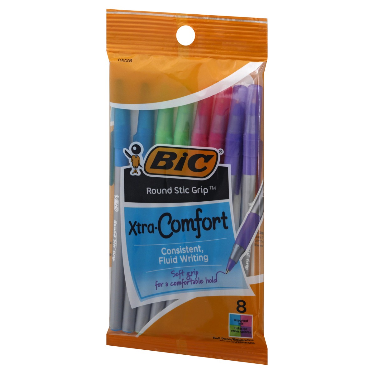 slide 3 of 9, BIC Round Stic Grip Xtra-Comfort Assorted Ink Medium Ball Pens 8 ea, 8 ct