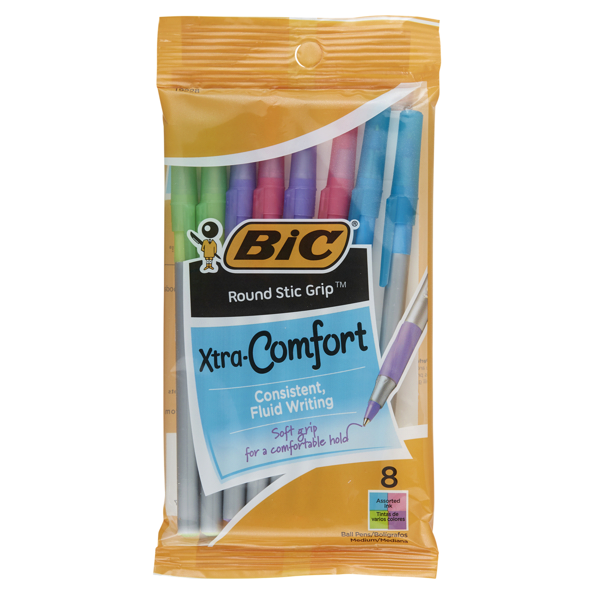 slide 1 of 1, BIC Round Stic Grip Xtra Comfort Fashion Ball Pen Assorted Colors, 8 ct