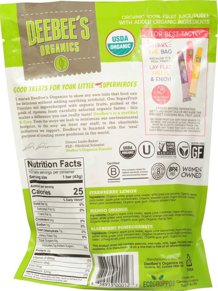 slide 5 of 9, DeeBee's Organics® Superfruit freezer pops, 10 x 1.35 fl oz