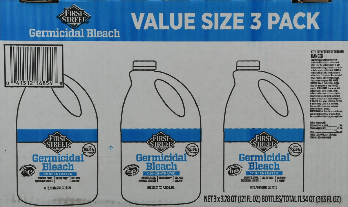 slide 8 of 12, A1/First Street Germicidal Bleach, 3 x 121 oz