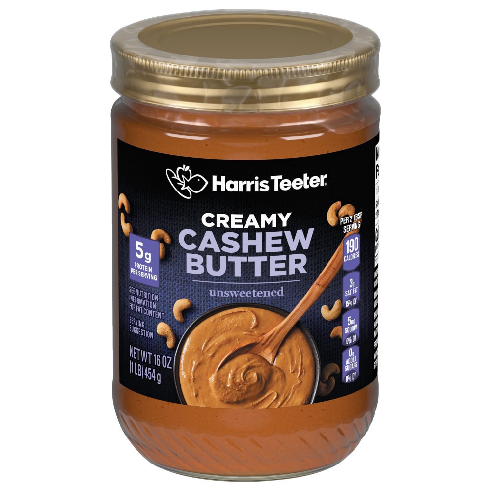 slide 2 of 4, Harris Teeter Unsweetened Creamy Cashew Butter, 16 oz