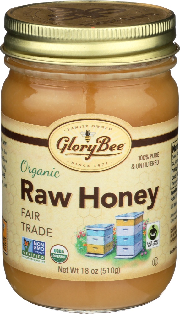 slide 1 of 1, Glory Bee Raw Organic Fair Trade Honey, 18 oz