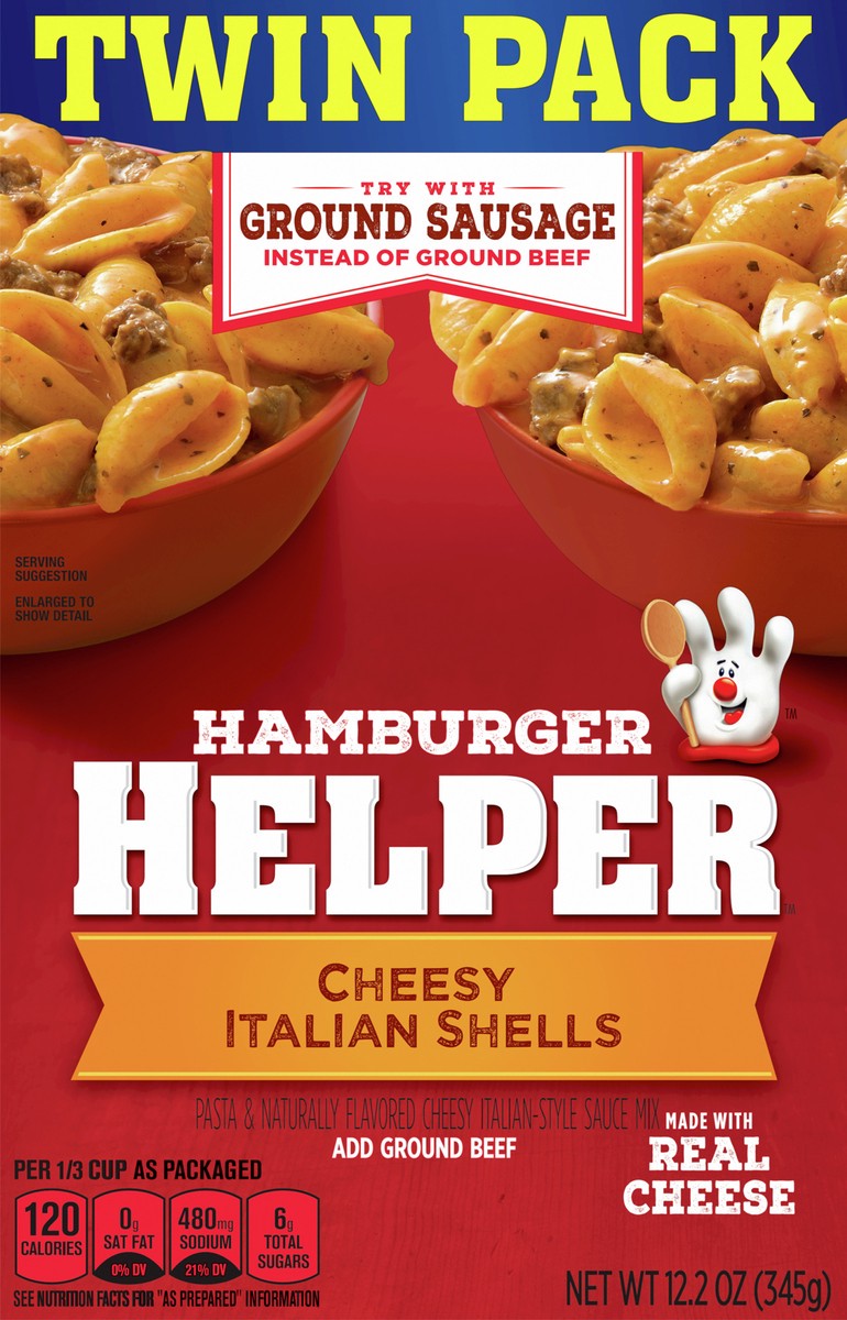 slide 4 of 12, Hamburger Helper, Cheesy Italian Shells Twin Pack, 12.2 oz box, 12.2 oz