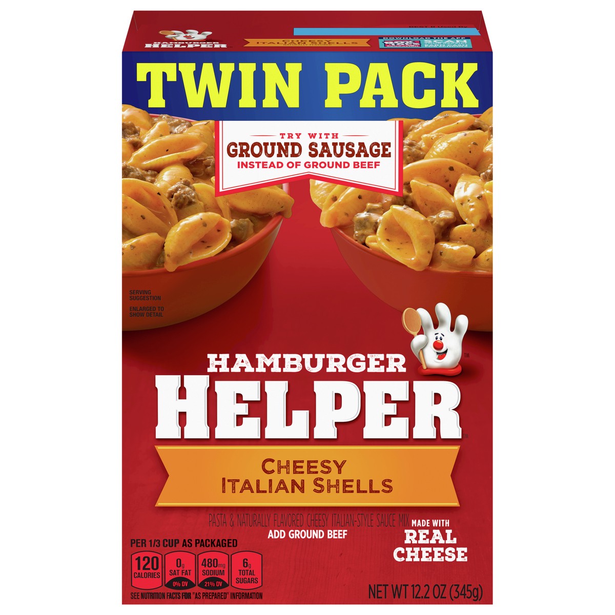 slide 1 of 12, Hamburger Helper, Cheesy Italian Shells Twin Pack, 12.2 oz box, 12.2 oz