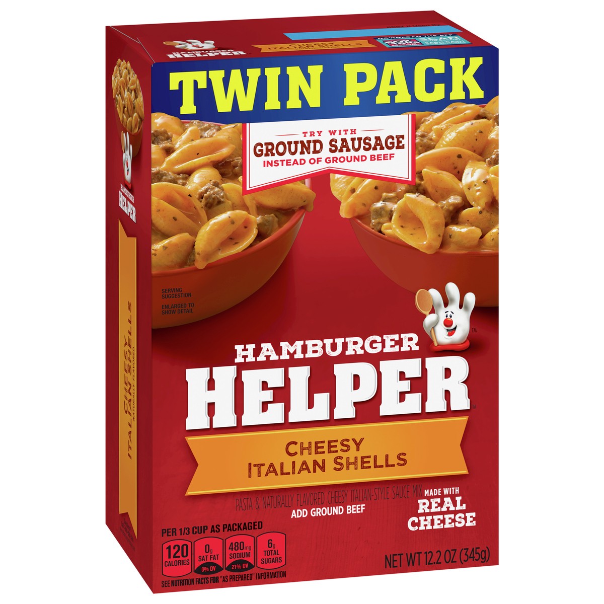 slide 6 of 12, Hamburger Helper, Cheesy Italian Shells Twin Pack, 12.2 oz box, 12.2 oz