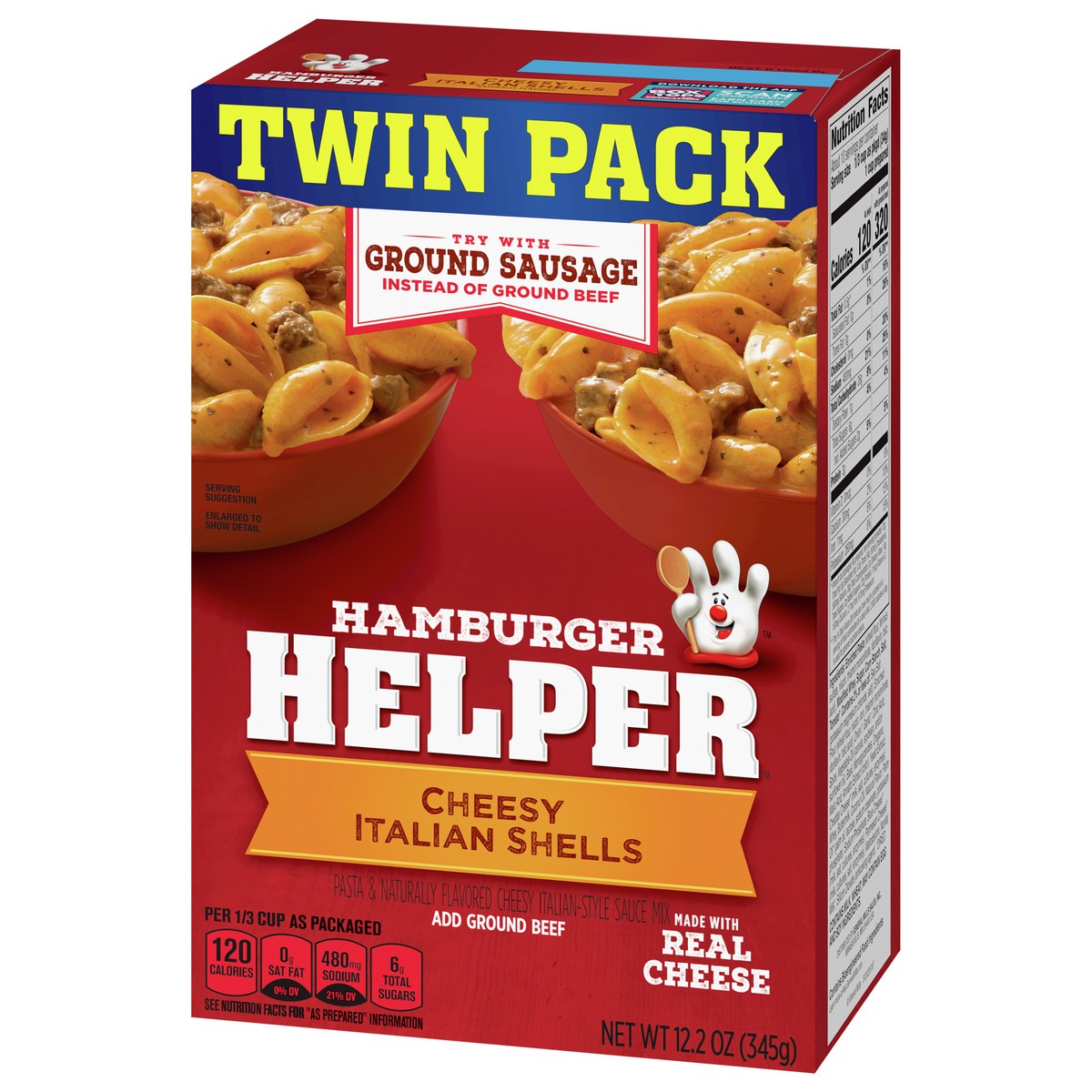 slide 7 of 12, Hamburger Helper, Cheesy Italian Shells Twin Pack, 12.2 oz box, 12.2 oz