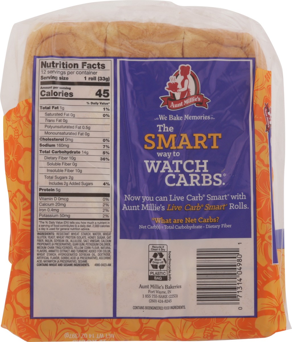 slide 9 of 14, Aunt Millie's Live Carb Smart Hawaiian Dinner Rolls 12 ea, 12 ct