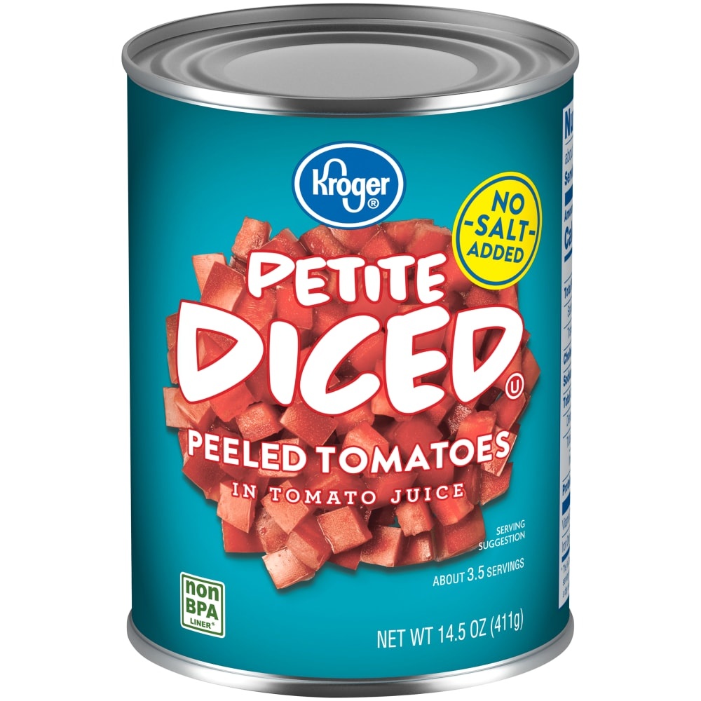 slide 1 of 1, Kroger Petite Diced Peeled Tomatoes - No Salt Added, 14.5 oz