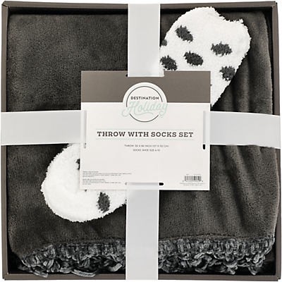 slide 1 of 1, Destination Holiday Plush Throw Blanket with Socks - Grey, 3 ct