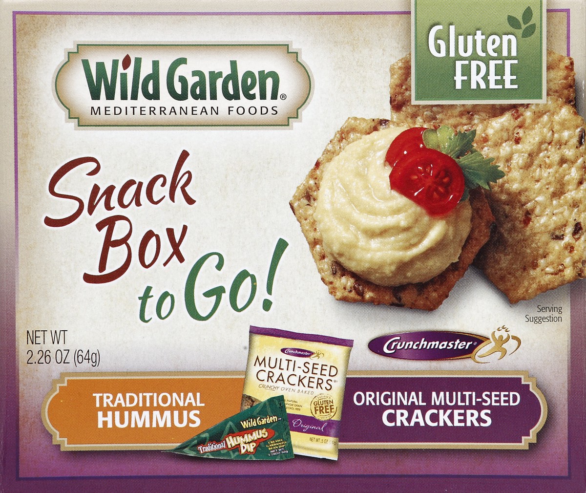 slide 4 of 4, Wild Garden Snack Box to Go! Traditional Hummus Original Multi-Seed Crackers, 2.26 oz