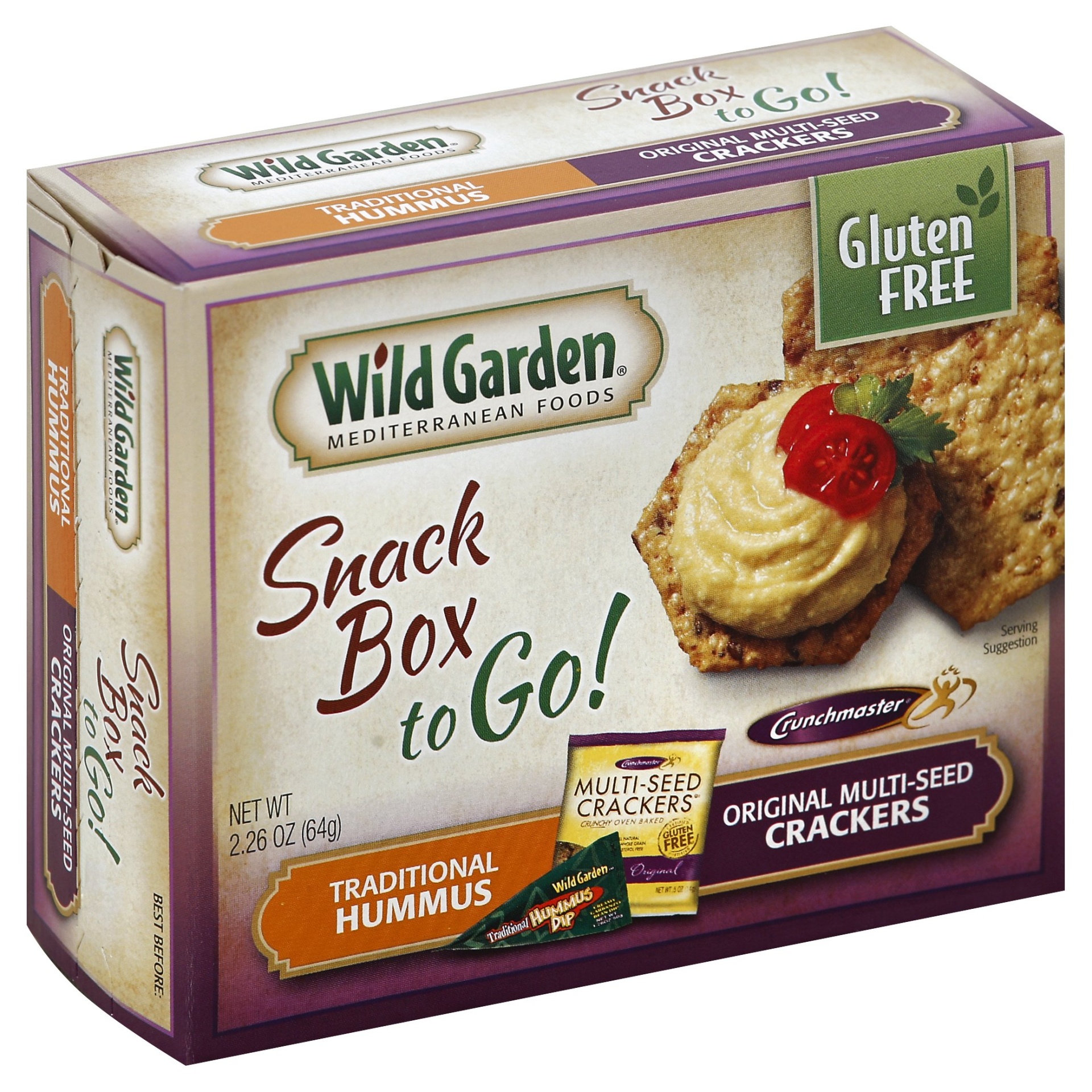 slide 1 of 4, Wild Garden Snack Box to Go! Traditional Hummus Original Multi-Seed Crackers, 2.26 oz