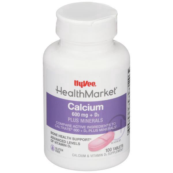 slide 1 of 1, Hy-Vee Healthmarket Calcium 600+d3 Plus Minerals Calcium Supplement Caplets, 100 ct