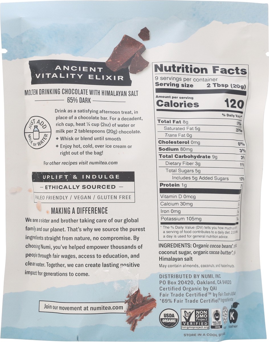 slide 8 of 14, Numi Organic 65% Dark Dash of Salt Drinking Chocolate 6.3 oz, 6.3 oz