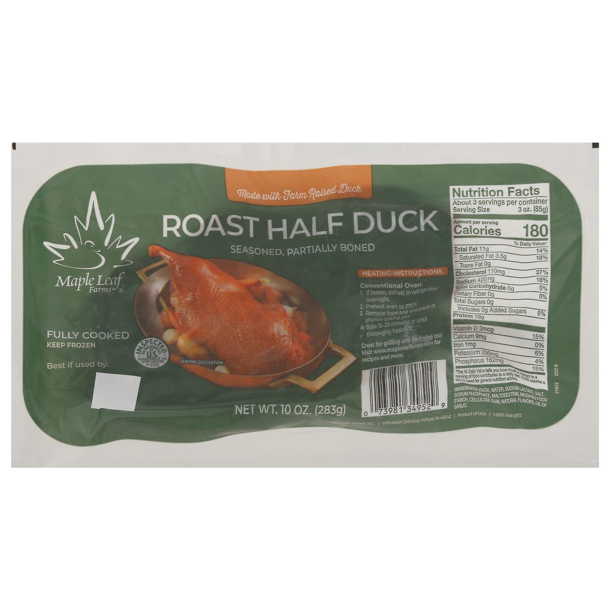 slide 1 of 9, Maple Leaf Farms Maple Leaf Roasted Half Duck, 10 oz