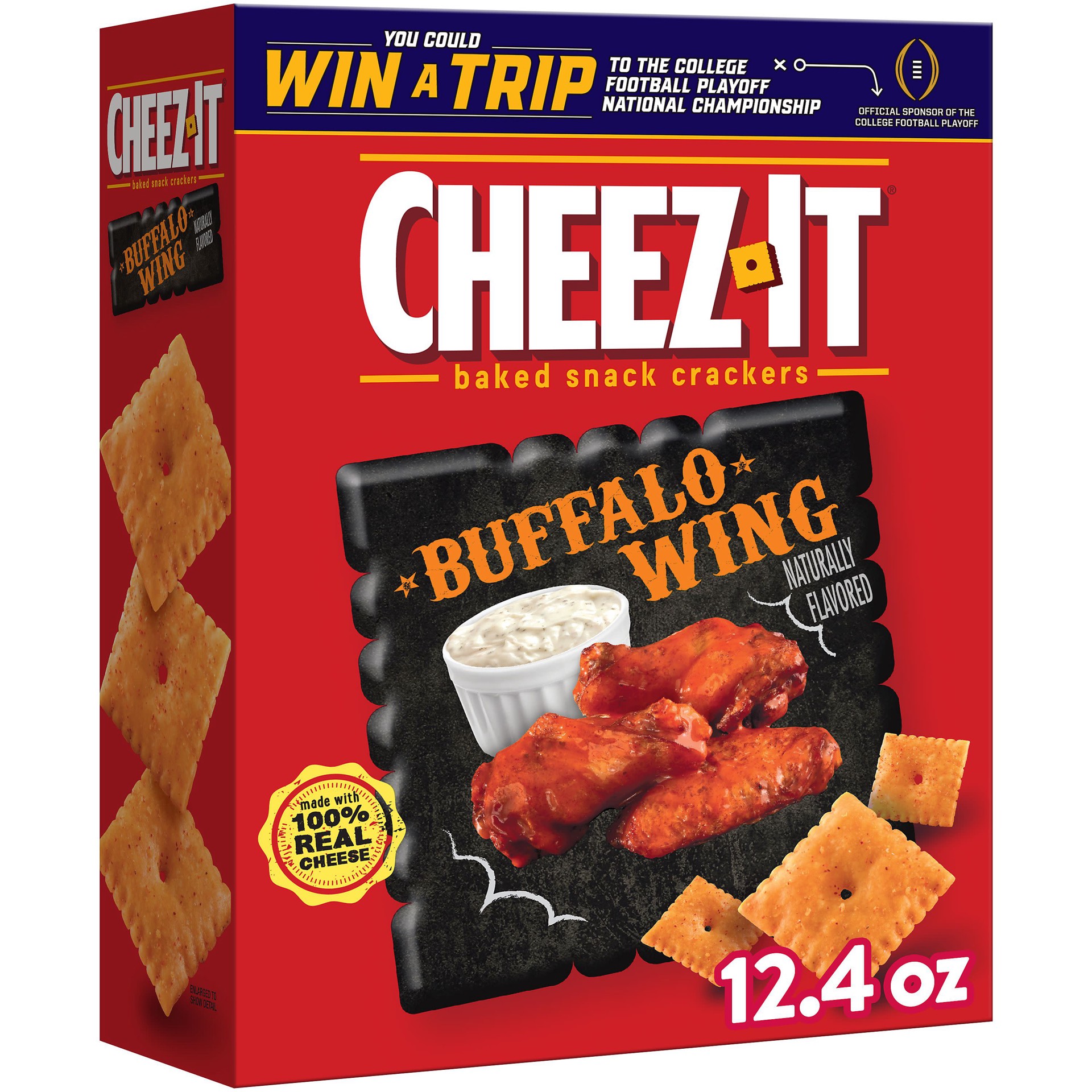 slide 1 of 5, Cheez-It Cheese Crackers, Baked Snack Crackers, Office and Kids Snacks, Buffalo Wing, 12.4oz Box, 1 Box, 12.4 oz