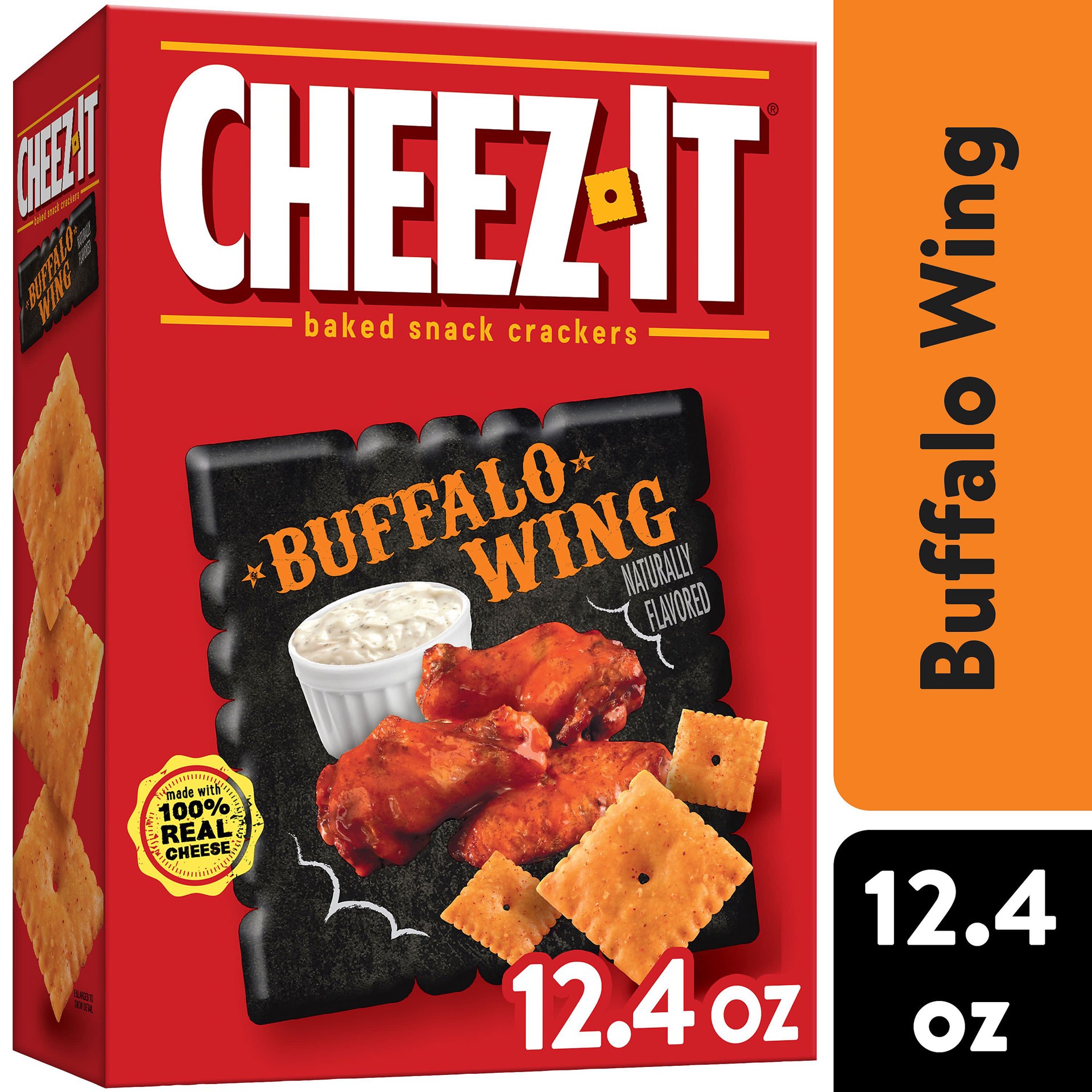 slide 1 of 5, Cheez-It Cheese Crackers, Baked Snack Crackers, Office and Kids Snacks, Buffalo Wing, 12.4oz Box, 1 Box, 12.4 oz