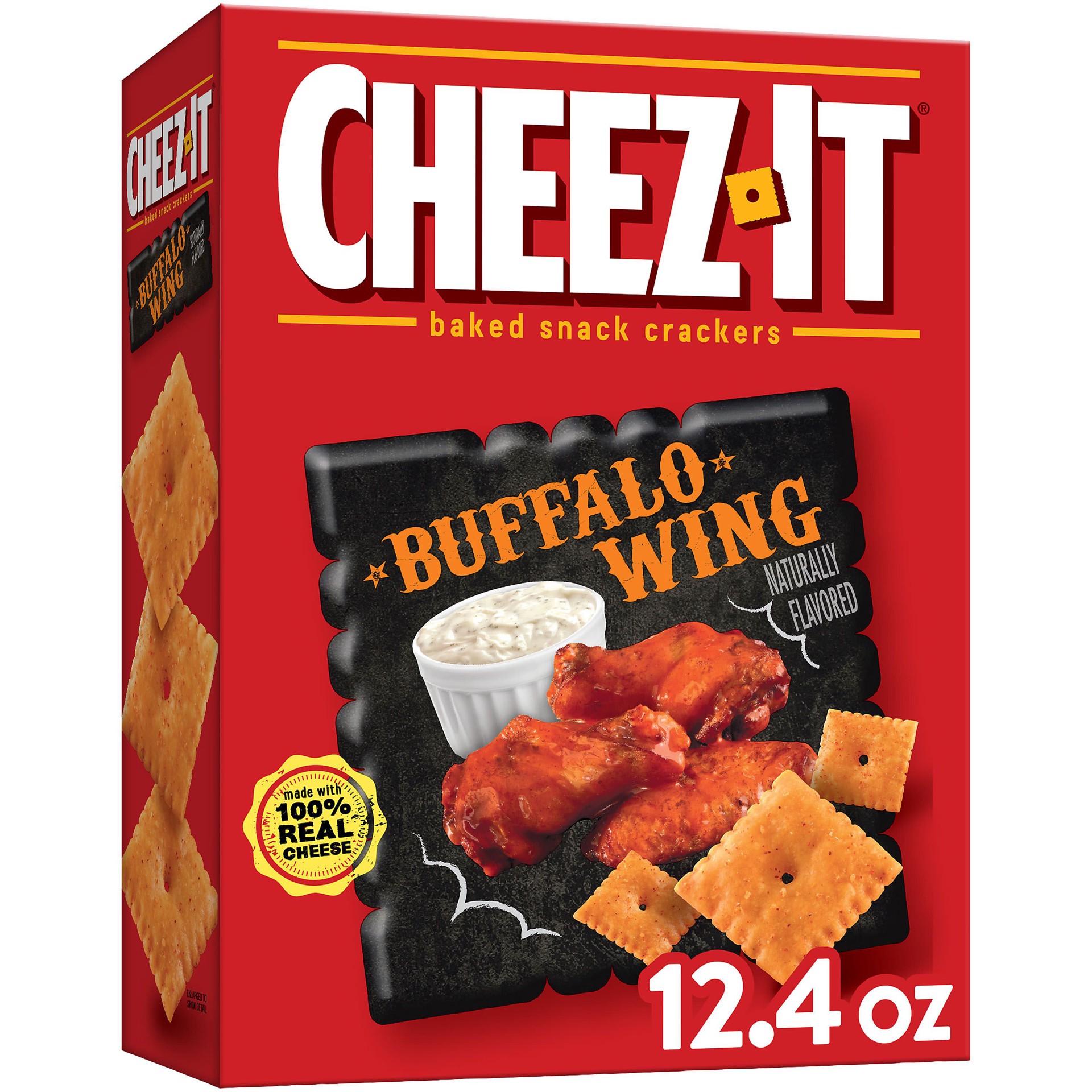 slide 1 of 5, Cheez-It Cheese Crackers, Baked Snack Crackers, Office and Kids Snacks, Buffalo Wing, 12.4oz Box, 1 Box, 12.4 oz