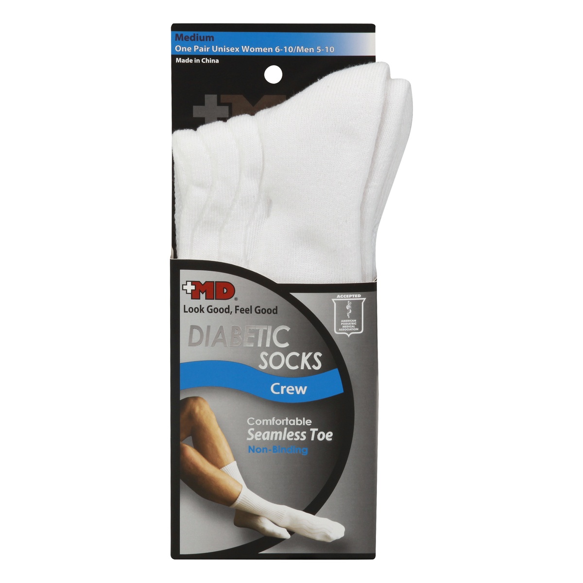 slide 1 of 1, +MD Seamless Comfort Diabetic Crew Socks Medium, 1 ct