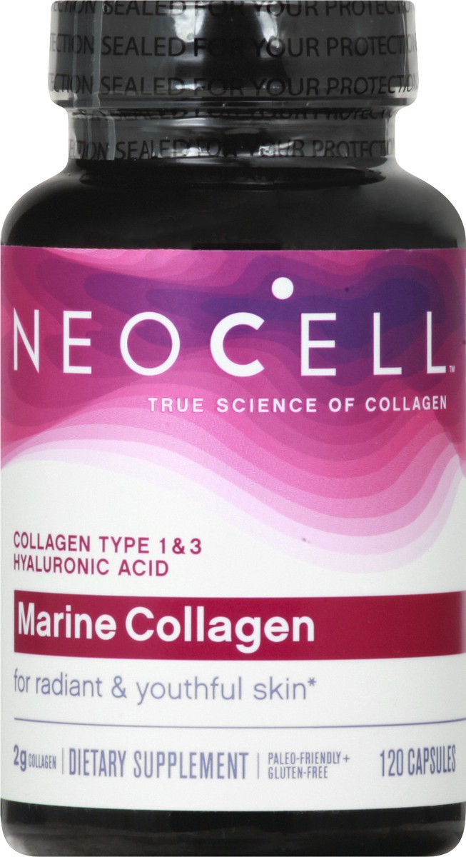 slide 7 of 9, NeoCell Marine Collagen With Collagen Type 1 and 3 and Hyaluronic Acid, Capsule, 120 Count, 1 Bottle, 120 ct