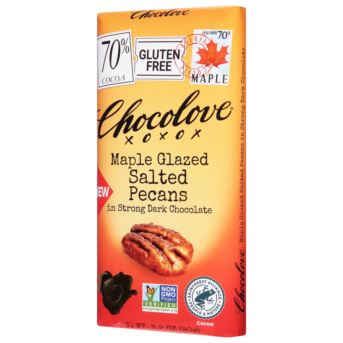 slide 3 of 9, Chocolove Dark Chocolate, Salted Pecans, 70% Cocoa, Maple Glazed 3.2 Oz, 3.2 oz