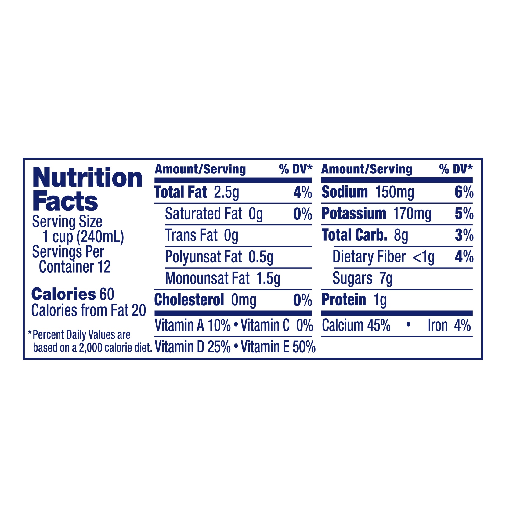 almond breeze milk nutritional info