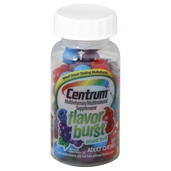 slide 1 of 1, Centrum Flavor Burst Mixed Fruit Multivitamin/Multimineral Supplement Adult Chews, 60 ct